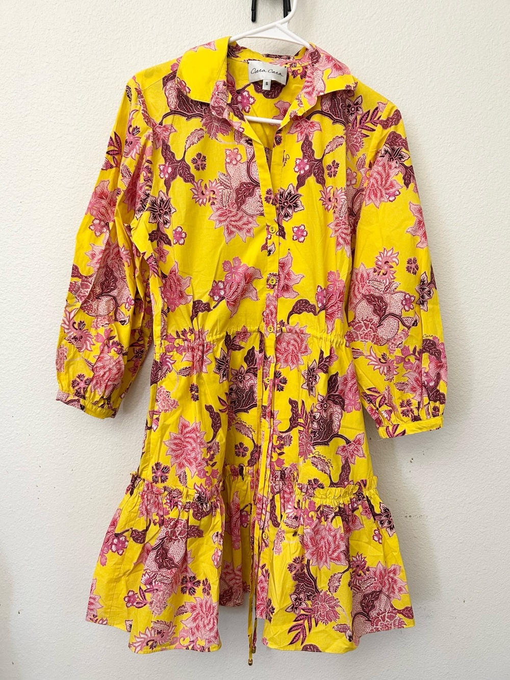 ✨ SALE✨ Cara Cara Robin Mini Dress Yellow Pink Floral Cotton